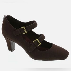 Easy Street Willis Brown Faux Suede Mary Jane Pump‎ Size 6N NIB Gold Buckle